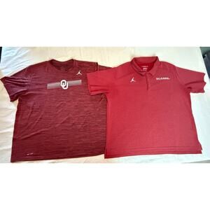Nike Jordan OU Oklahoma Sooners Red Polo and Dri Fit Tee Men 2XL Shirts Lot of 2